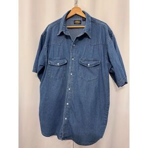 Sandy River Mens Blue Denim Western Snap Shirt Short Sleeve XLT Tall Cotton